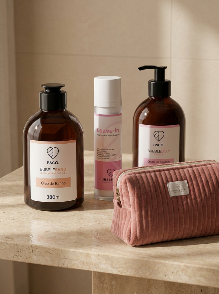 Kit Óleo de Banho + Leave In + Creme de Limpeza Capilar + Necessaire (Personalizável)