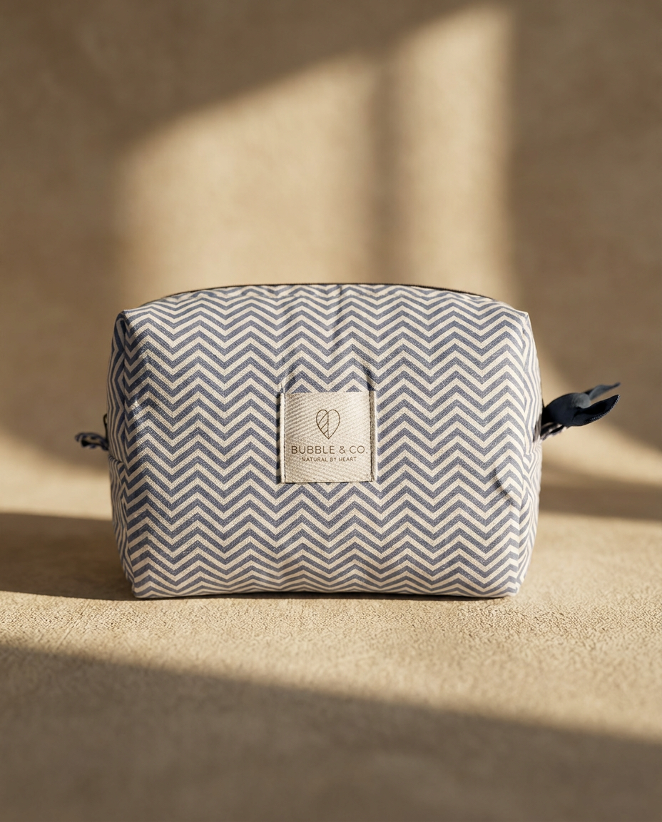 Necessaire Chevron Azul e Branco P